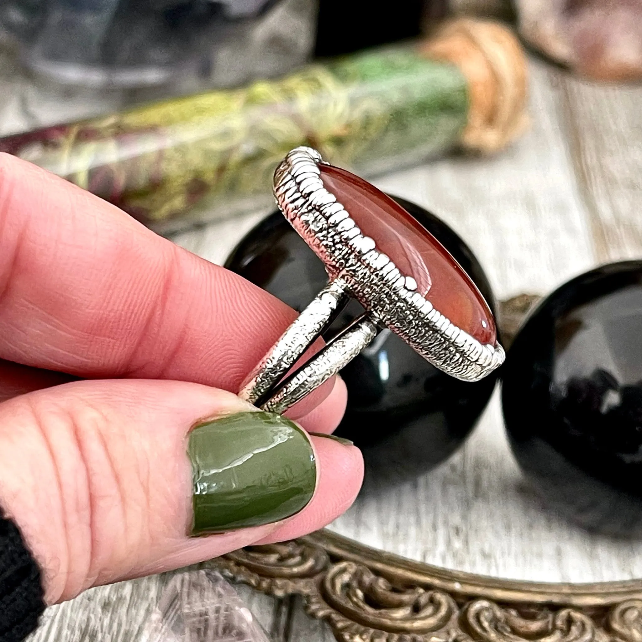 Carnelian Ring in Fine Silver, Big Natural Carnelian Crystal Statement Ring Size 7 8 9 / Foxlark Collection - One of a Kind