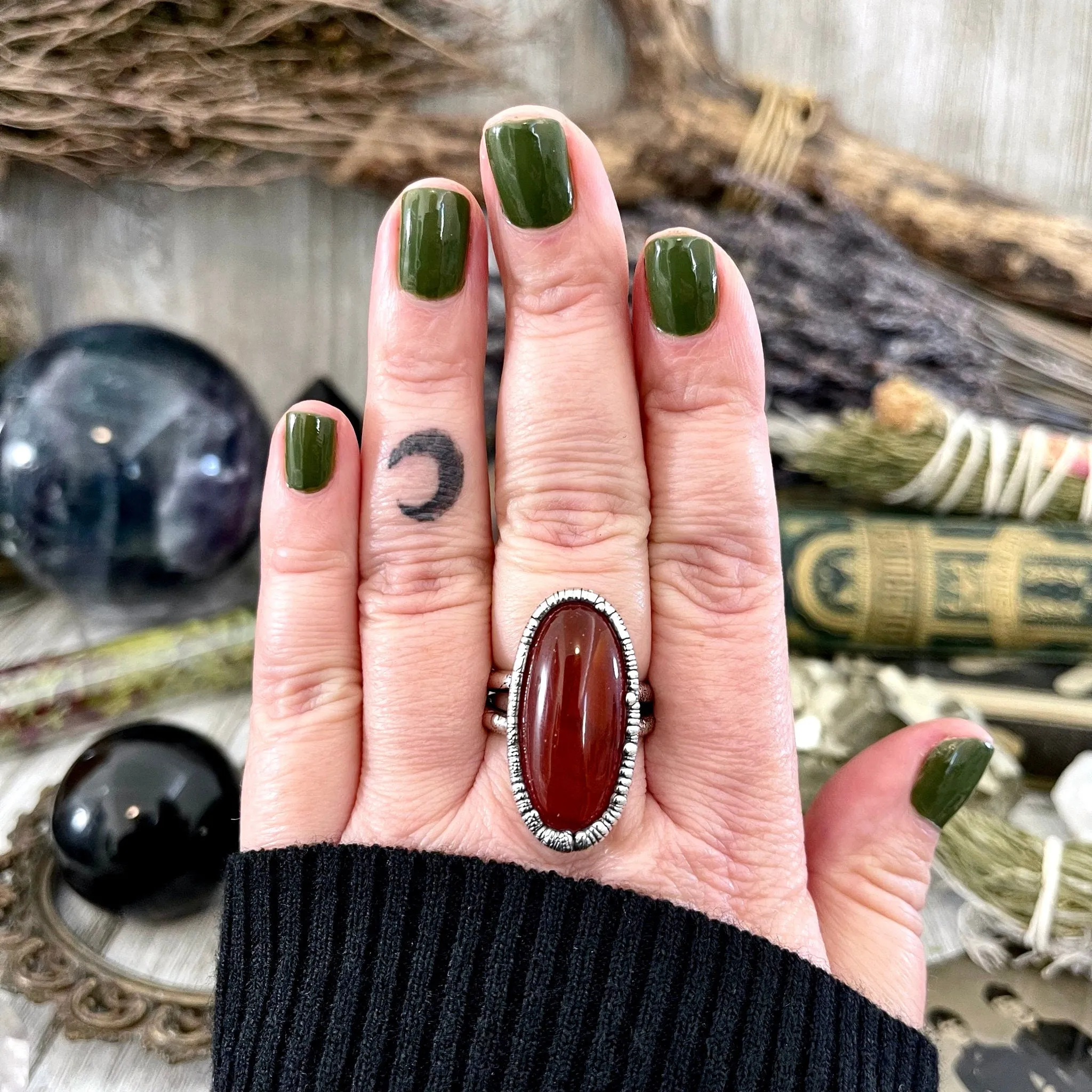 Carnelian Ring in Fine Silver, Big Natural Carnelian Crystal Statement Ring Size 7 8 9 / Foxlark Collection - One of a Kind