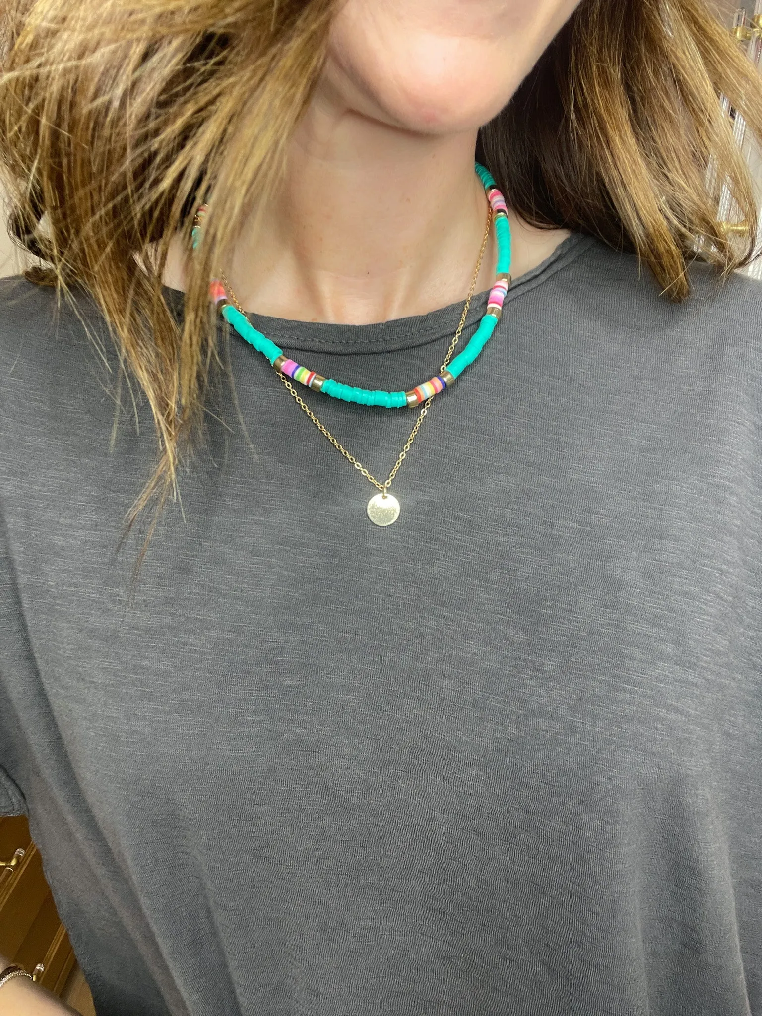 Catch Waves Layered Heishi Necklace in Turquoise