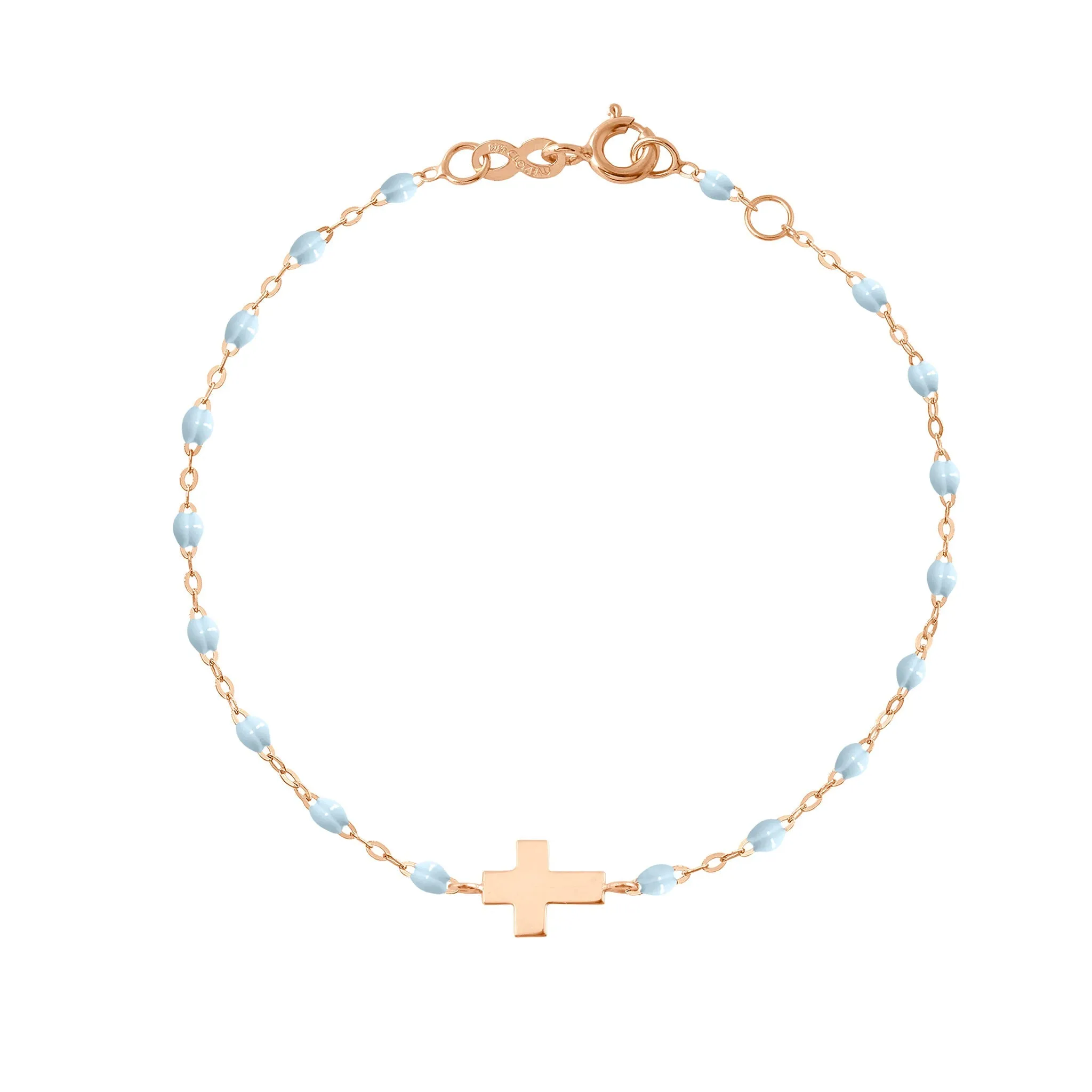 Child Cross Charm Classic Gigi Baby Blue bracelet, Rose Gold, 5.9"