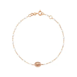 Child Madone Charm Classic Gigi White bracelet, Rose Gold, 5.9"