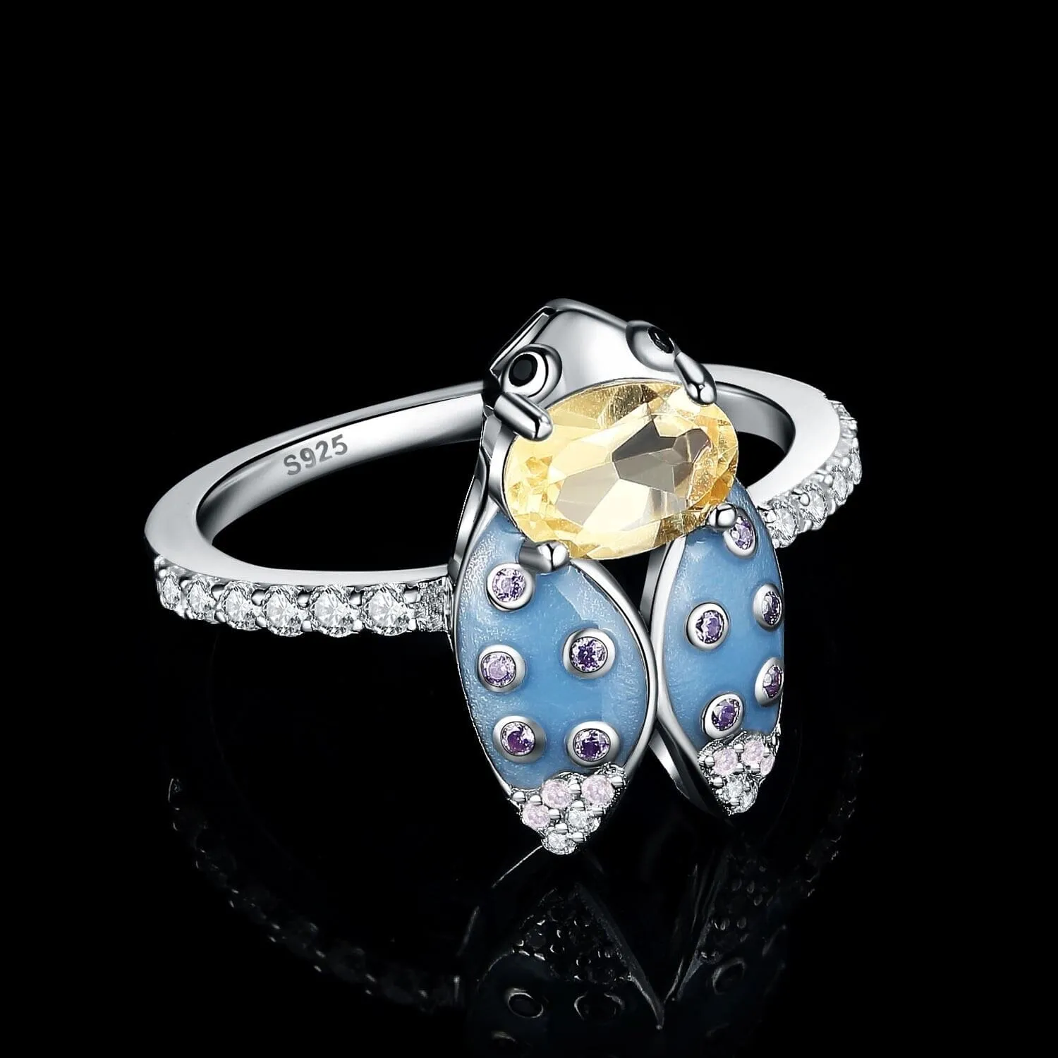 Cicada Enamel Natural Citrine Ring - 925 Sterling Silver