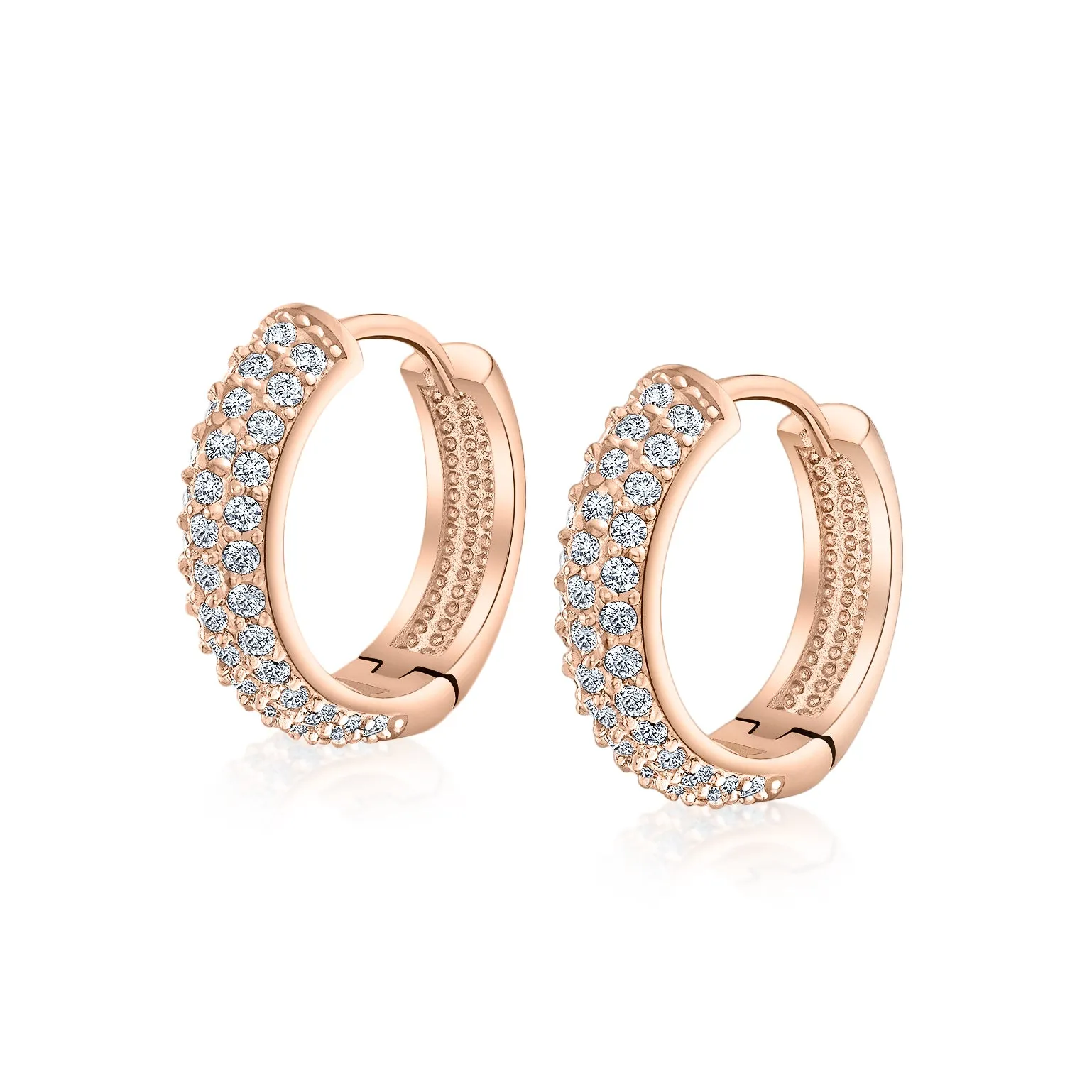 Classic Bridal Pave CZ Huggie Small Hoop Earrings Rose Gold Black Silver Plated