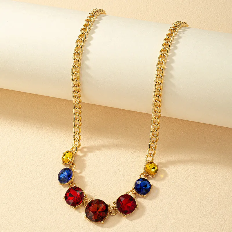 Colorful Circular Retro Palace Necklace with European Charm