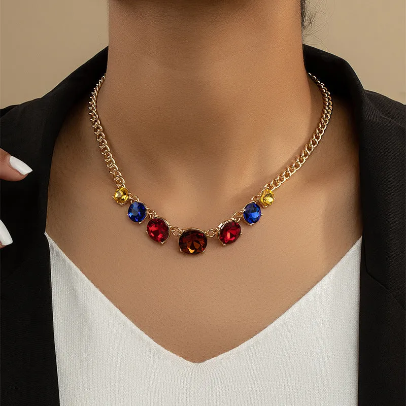 Colorful Circular Retro Palace Necklace with European Charm