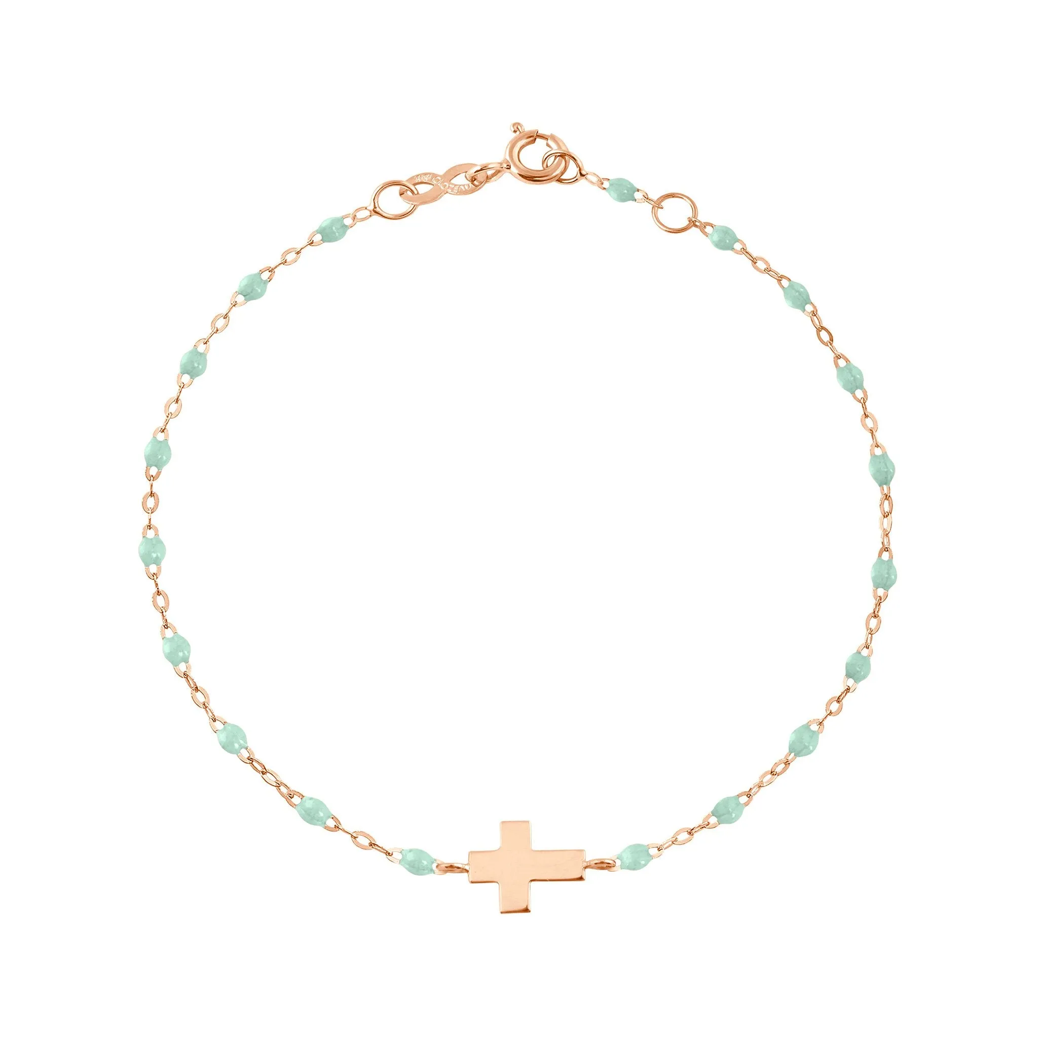 Cross Charm Classic Gigi Jade bracelet, Rose Gold, 6.7"