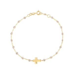 Cross Charm Classic Gigi Sparkle bracelet, Yellow Gold, 6.7"