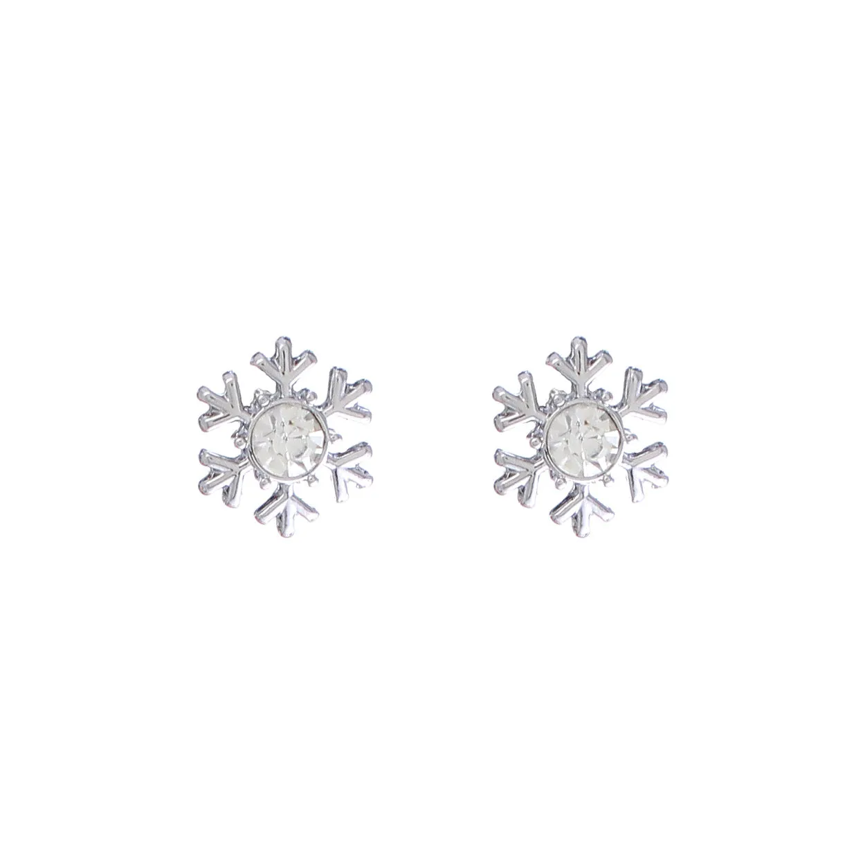 Crystal Center Stud Snowflake Earrings - In Gold & Silver