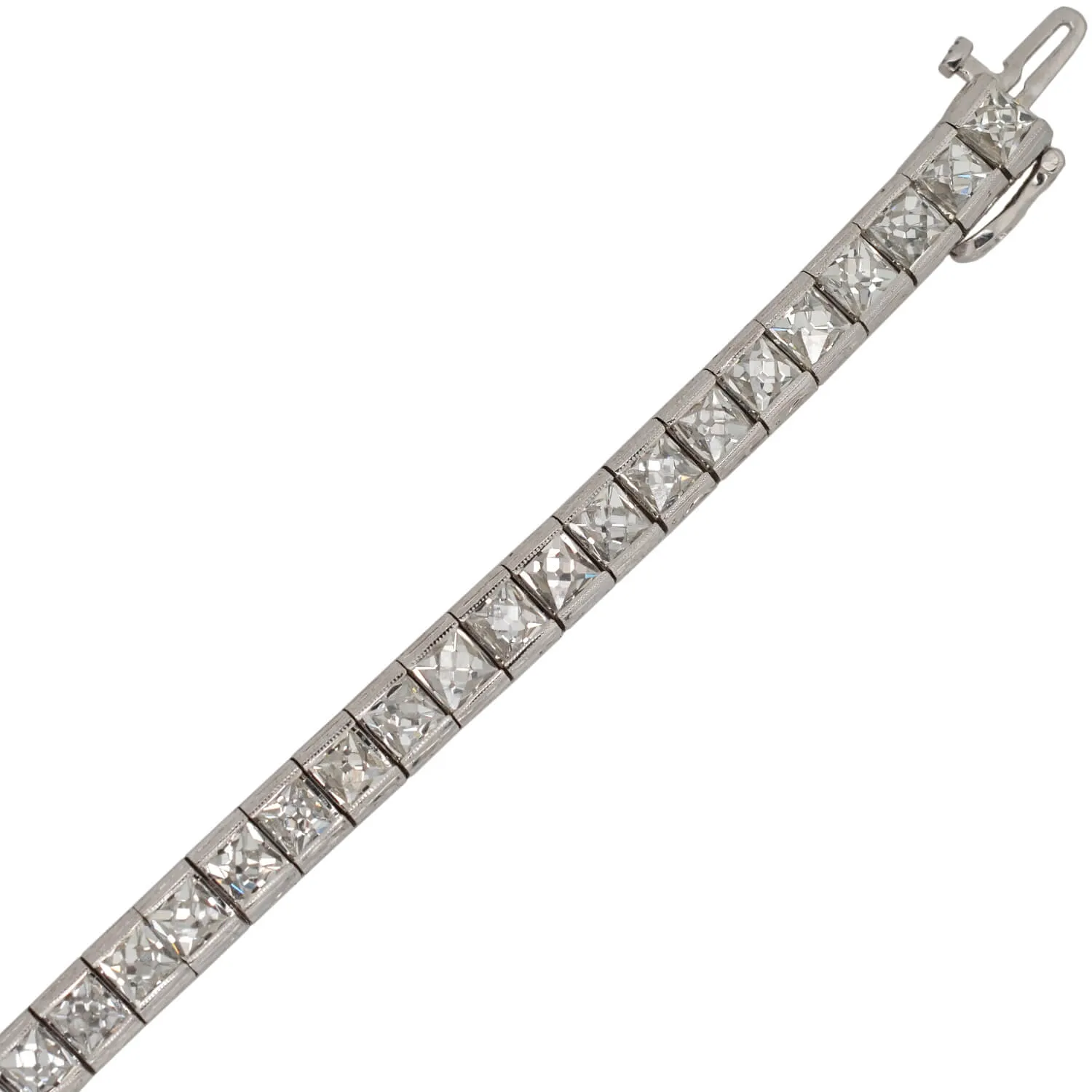 Custom Art Deco Style Platinum   French Cut Diamond Line Bracelet 20.90ctw