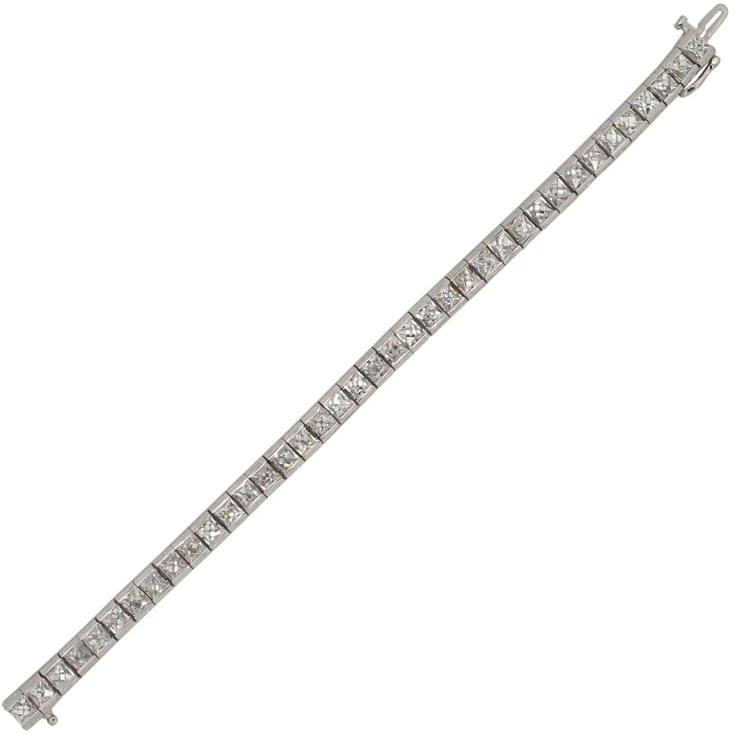 Custom Art Deco Style Platinum   French Cut Diamond Line Bracelet 20.90ctw