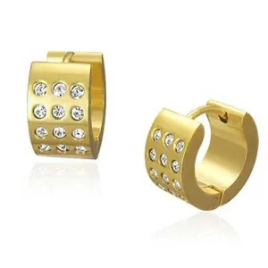 CZ in Gold Huggie Hoop Stainless Steel Earrings - For Men or Women