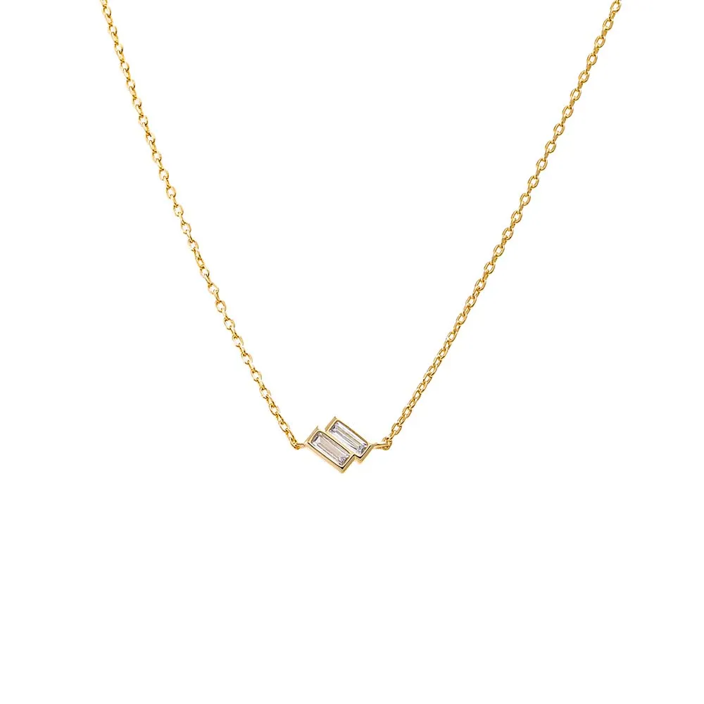 Double CZ Baguette Bezel Pendant Necklace