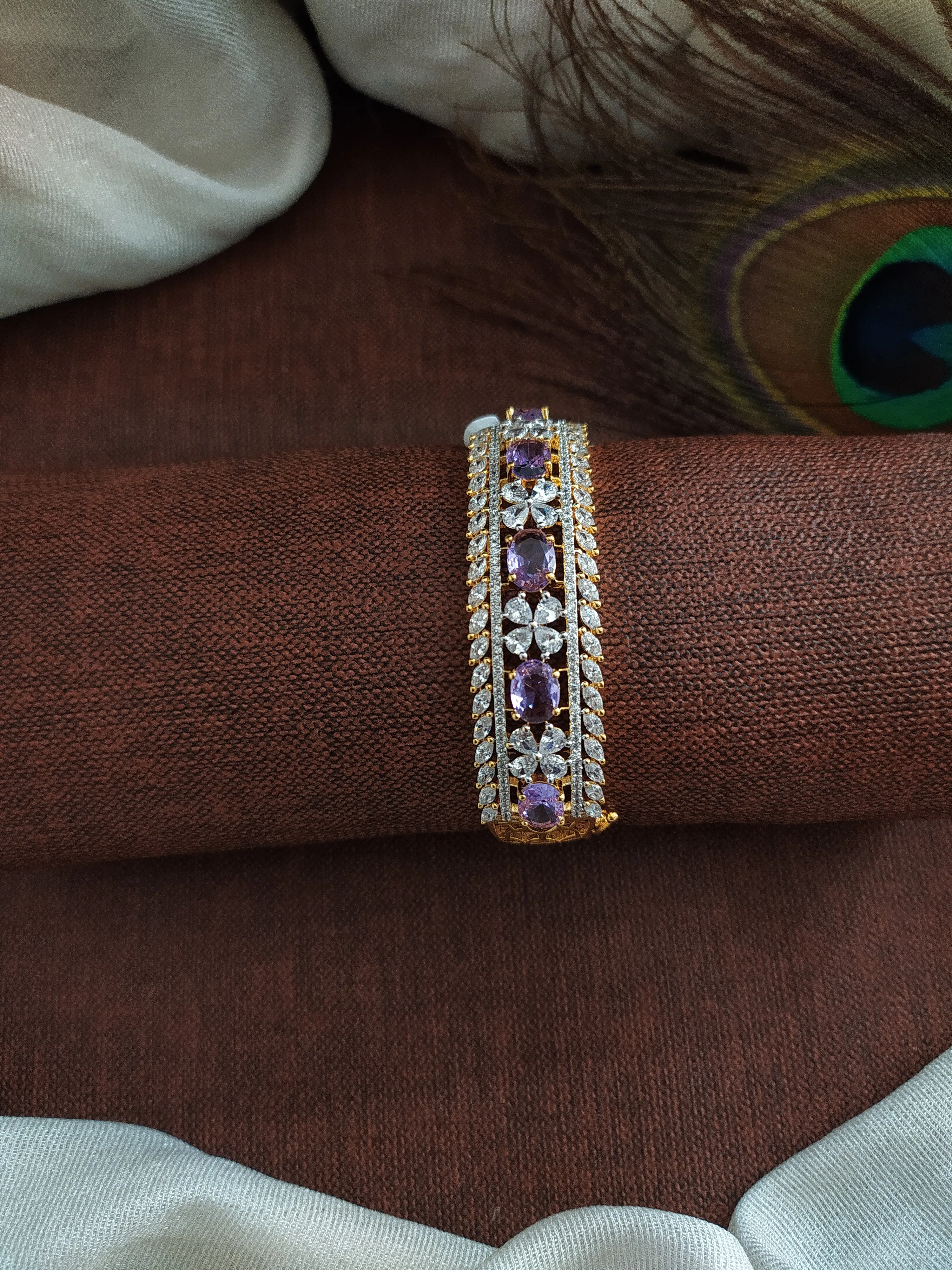 Elegant Diamond Finish Kada Bracelet with Zircon Stones