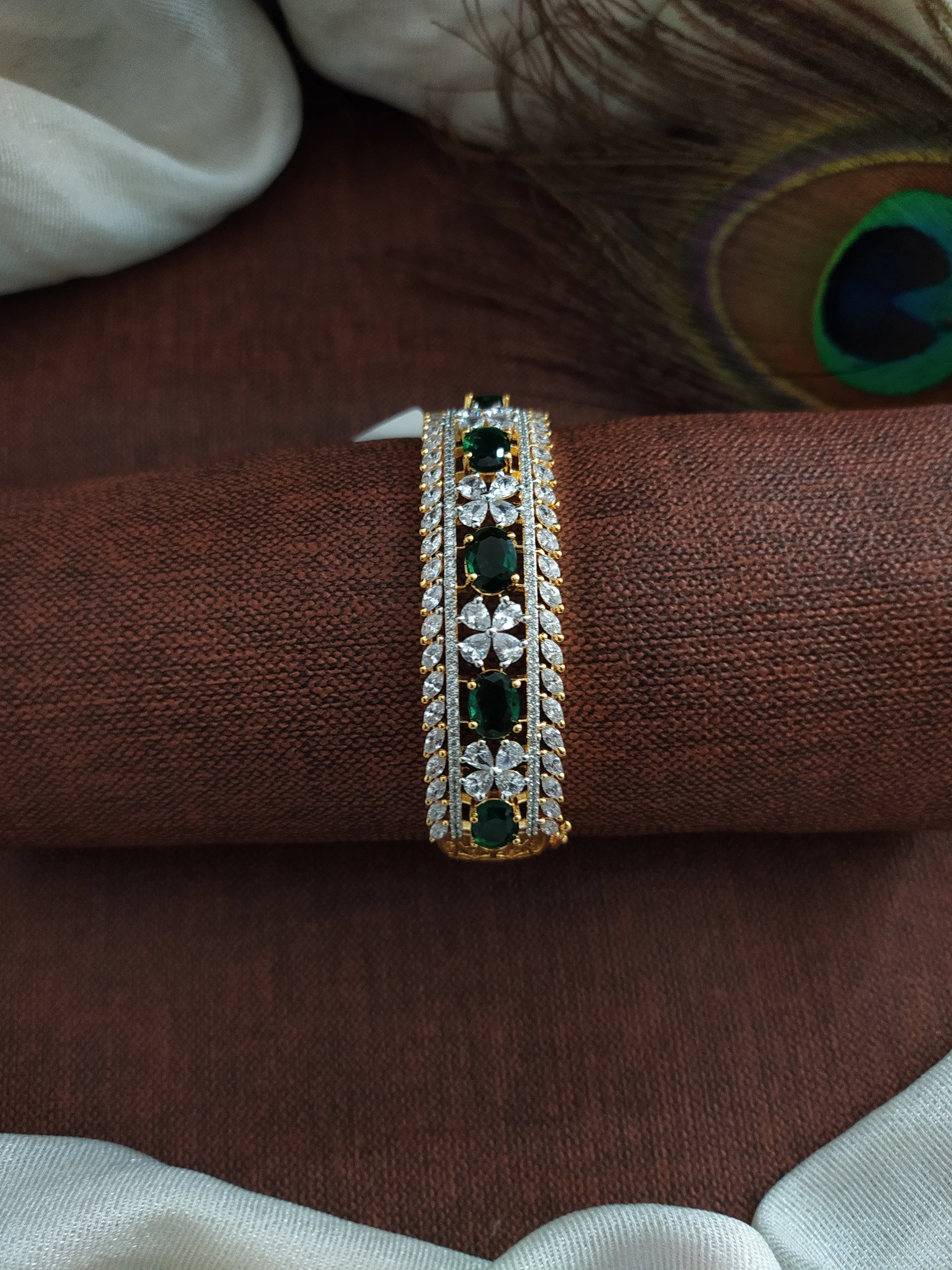 Elegant Diamond Finish Kada Bracelet with Zircon Stones