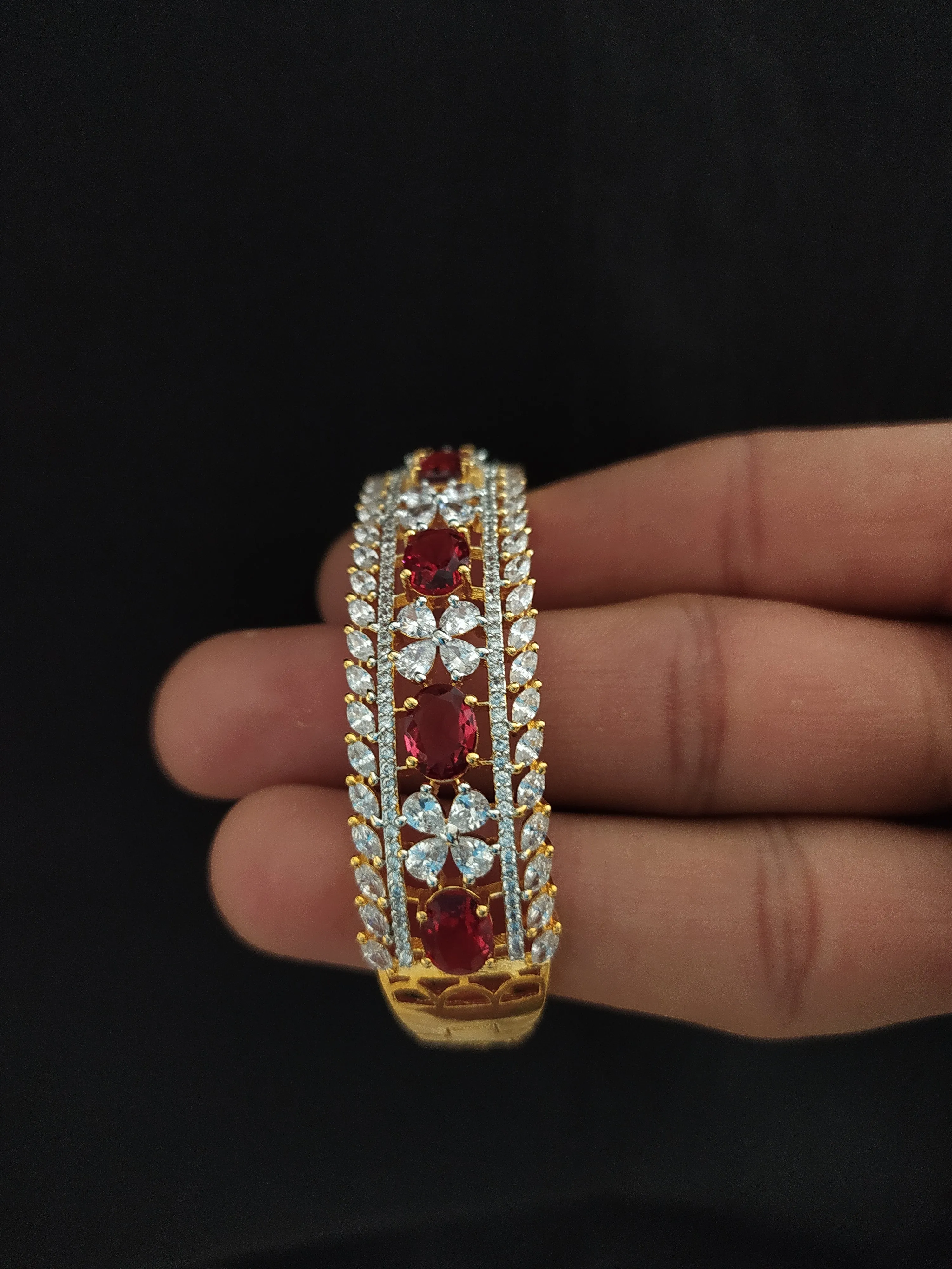 Elegant Diamond Finish Kada Bracelet with Zircon Stones