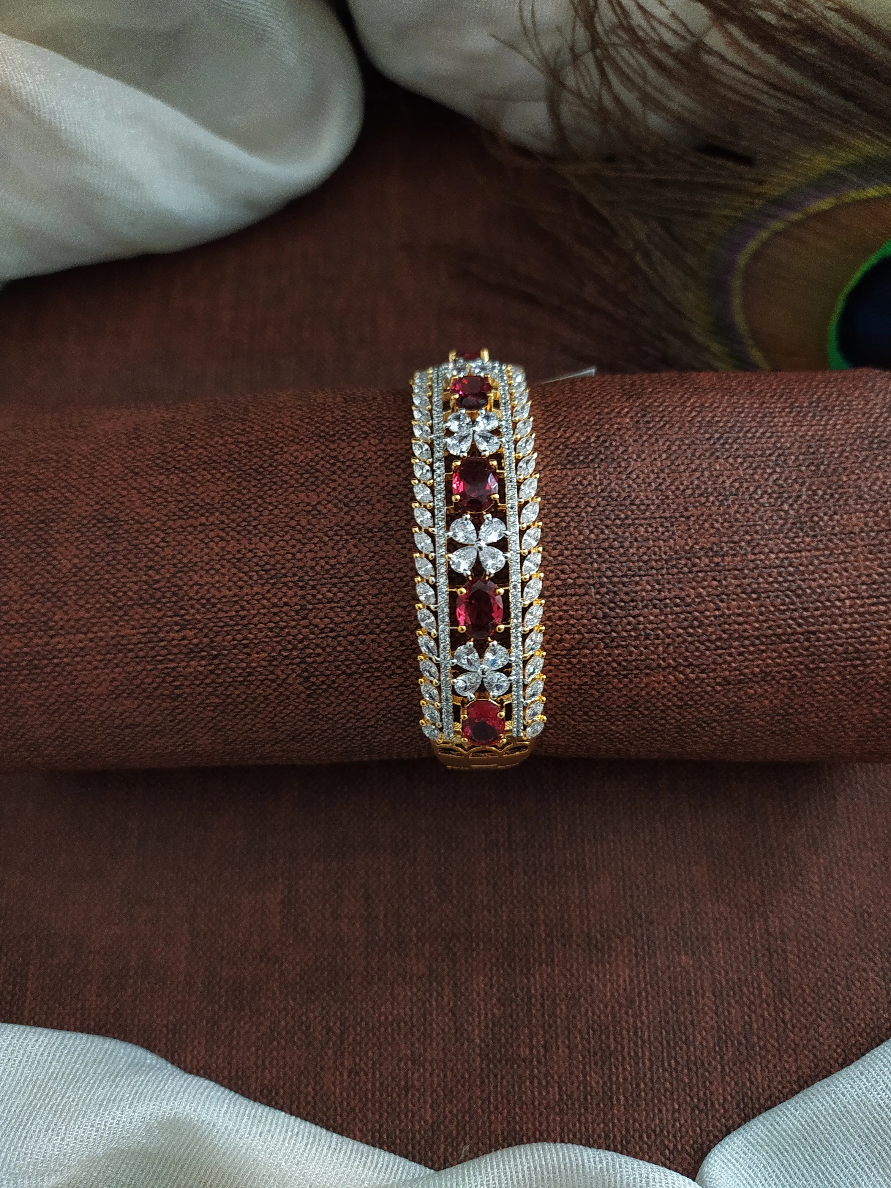 Elegant Diamond Finish Kada Bracelet with Zircon Stones