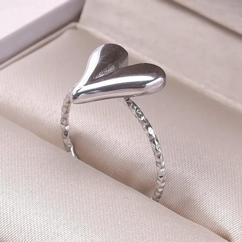 Elegant Girl Jewelry Love Stainless Steel Heart Rings For Women Accessories 2023 Trend Finger Ring Adjustable Open Bague Wedding