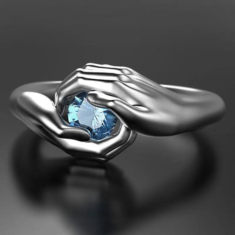 Embracing You With My Hands Round Cut Aquamarine Ring