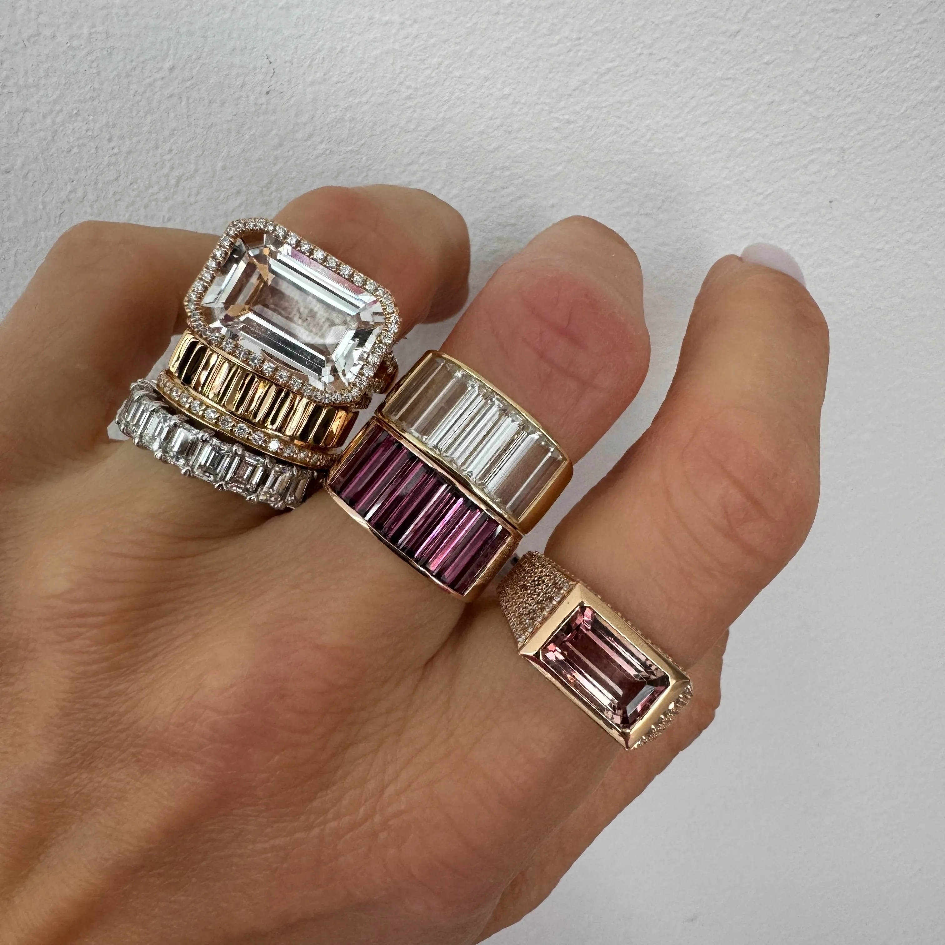 Emerald Cut Pink Tourmaline & Diamond Statement Ring