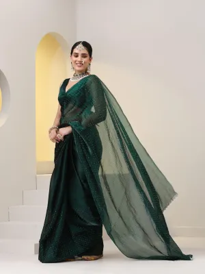 Emerald Swarovski style Saree with Lace and Blouse Fabric