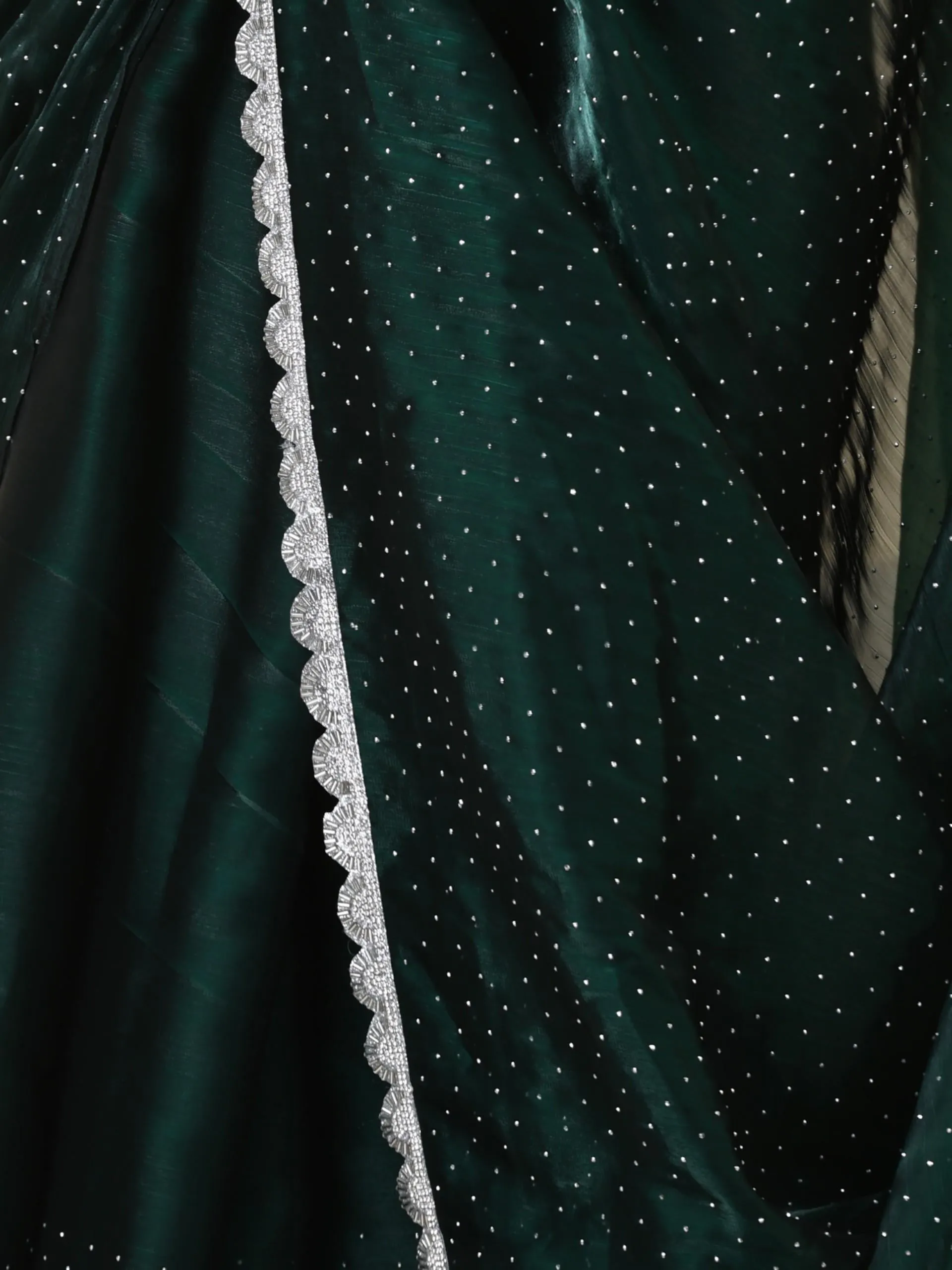 Emerald Swarovski style Saree with Lace and Blouse Fabric