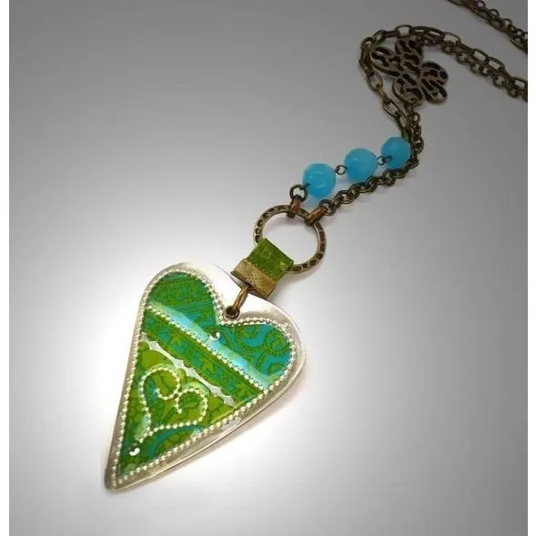 Enamel Heart Necklace With Pearls