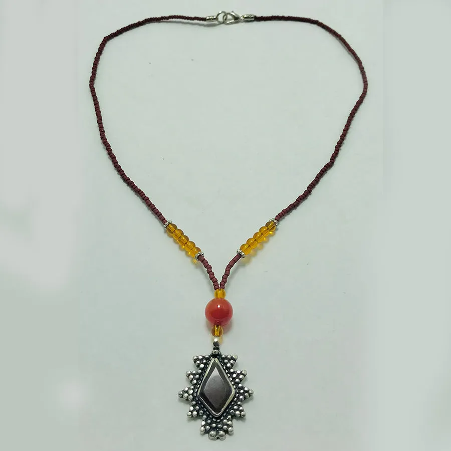 Ethnic Beaded Chain Pendant Necklace