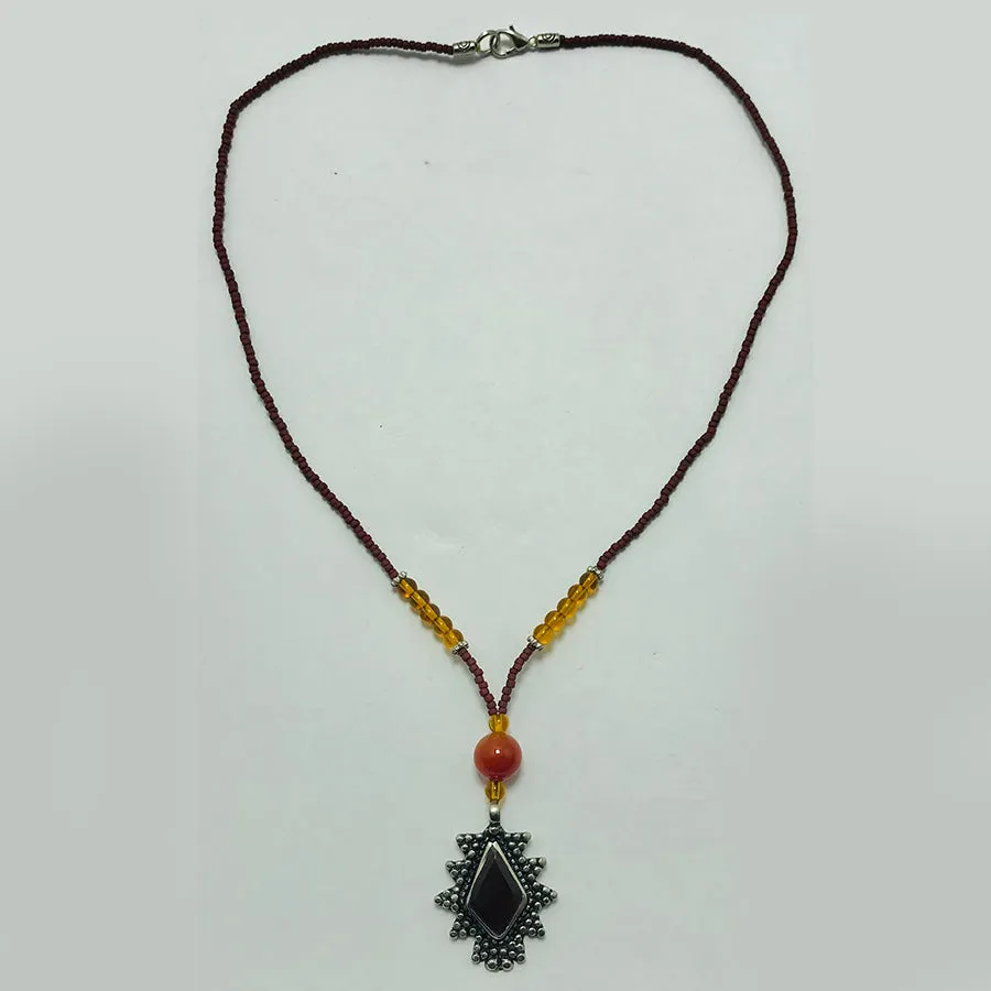 Ethnic Beaded Chain Pendant Necklace