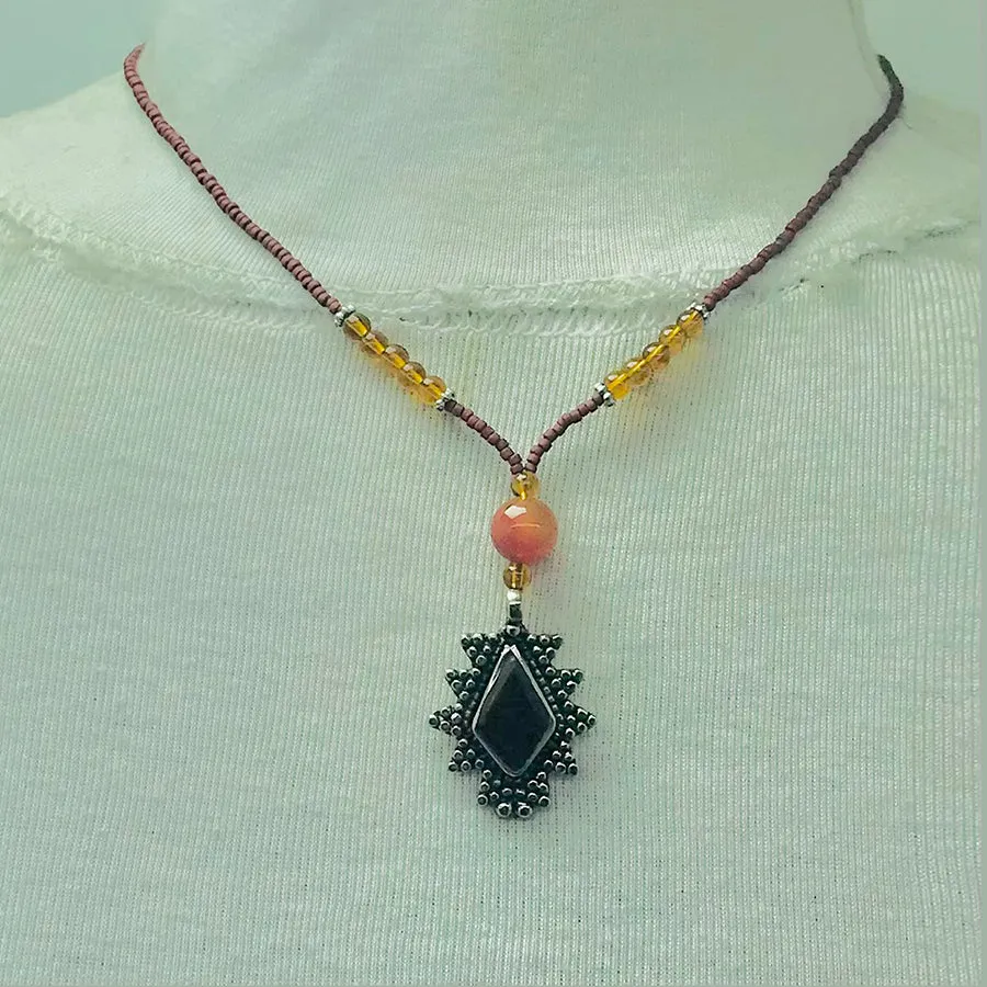 Ethnic Beaded Chain Pendant Necklace