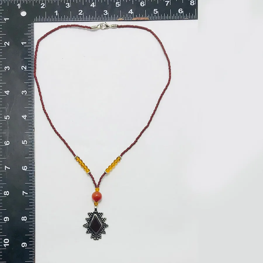 Ethnic Beaded Chain Pendant Necklace