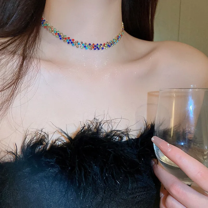 Fashion Colorful Rhinestone Chokers Geometric Crystal Necklaces