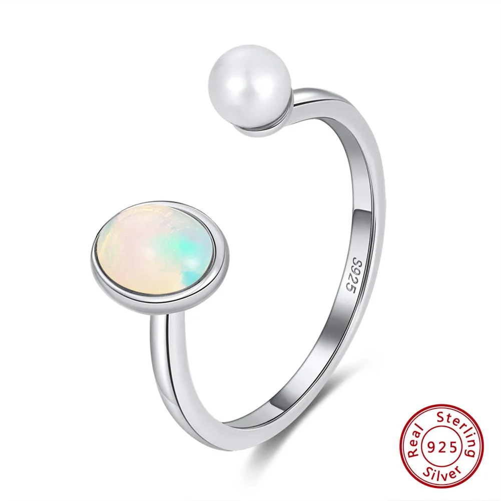 Fashionable Natural Opal Freshwater Pearl Ring - 925 Sterling Silver