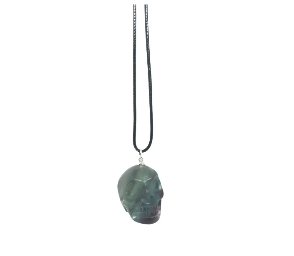 Fluorite Crystal Skull Pendant Necklace