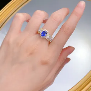 French lace edge simulated sapphire tail ring oval ring fashion ins index finger ring women's accessories