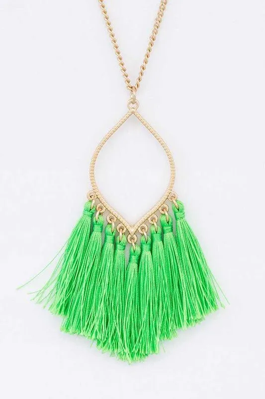 Fringe Colorful Tassels Leaf Pendant Necklace