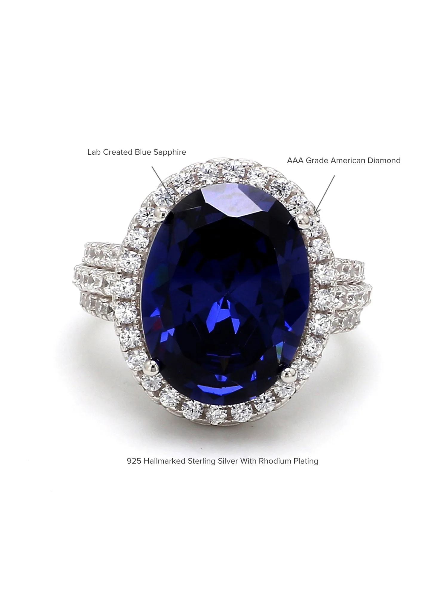 Glamm Blue Sapphire Oval Ring In 925 Silver