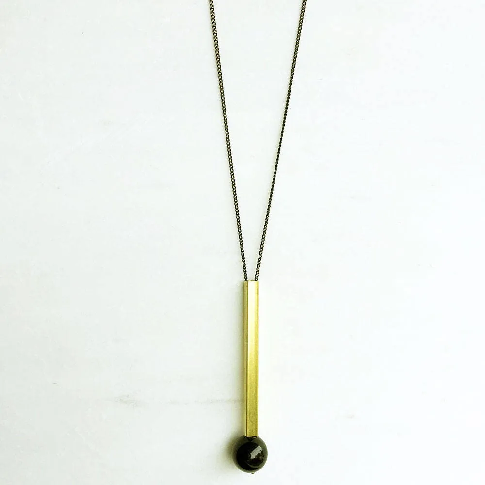 Gold Bar and Onyx Necklace, Black gold statement jewelry