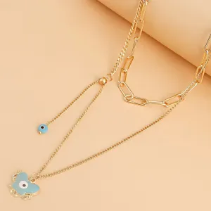 Gold Plated Evil Eye Blue Butterfly Multi-Layered Pendant Necklace Alloy Necklace