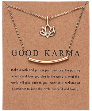 Gold Plated Good Karma Happy Lotust Double Layer Pinapes Good Luck Card Necklace Alloy Necklace