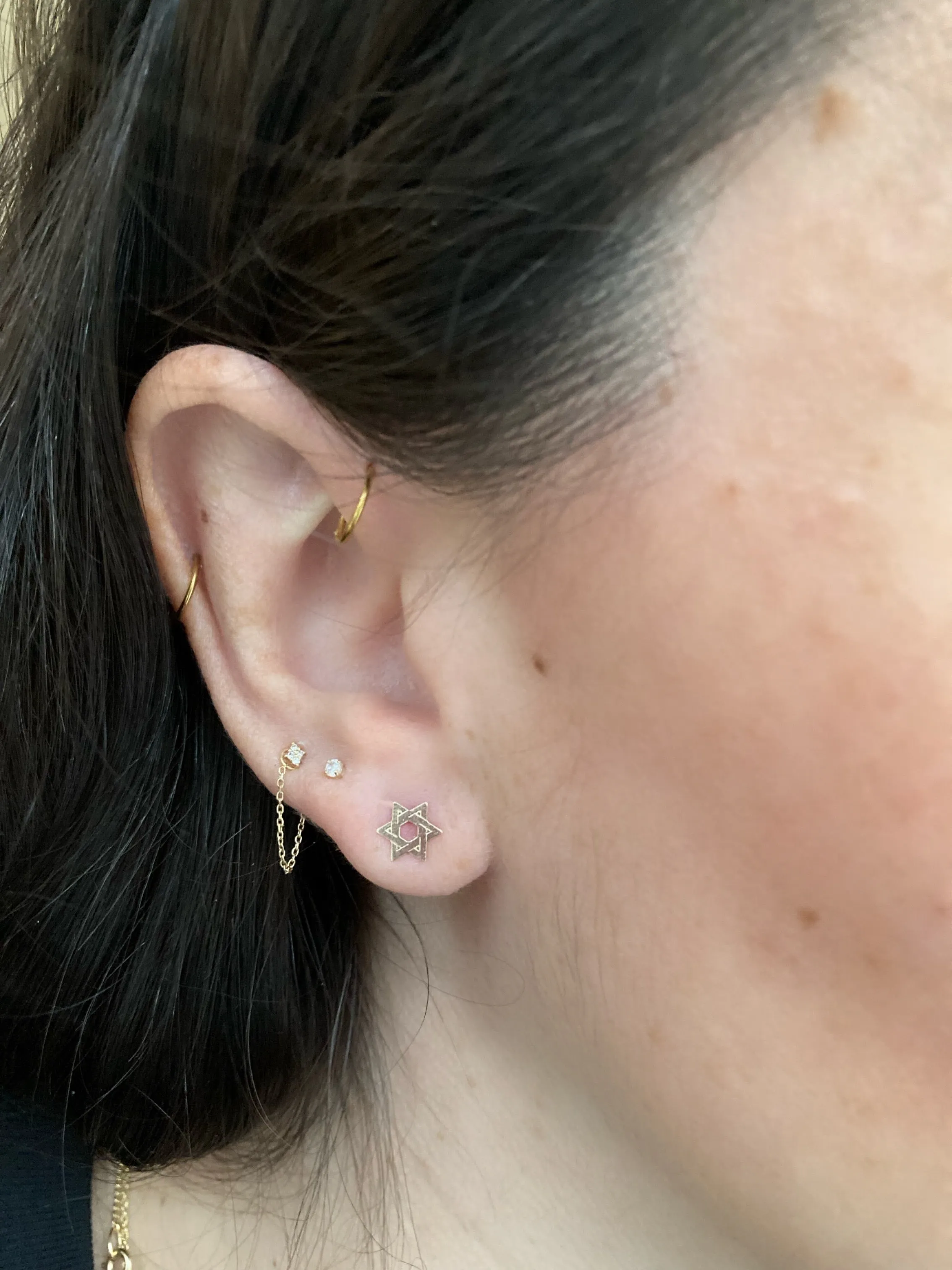 Gold Star of David Stud Earrings