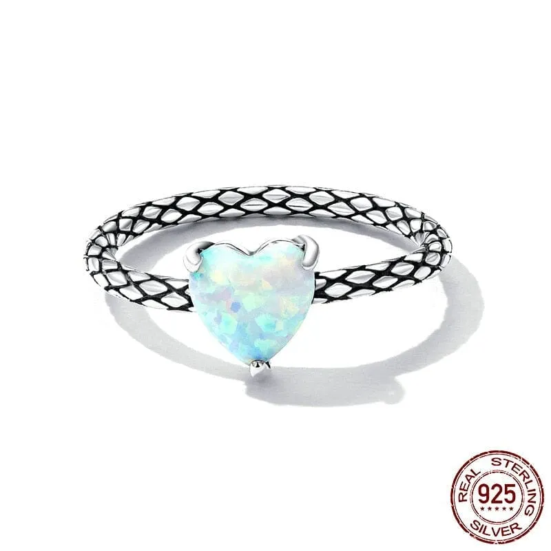 Heart Opal Snake Pattern Eternity Ring - 925 Sterling Silver