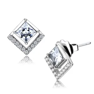 High polished (no plating) Stainless Steel Earrings with AAA Grade CZ in Clear for Women Clear Stone Color Style DA071