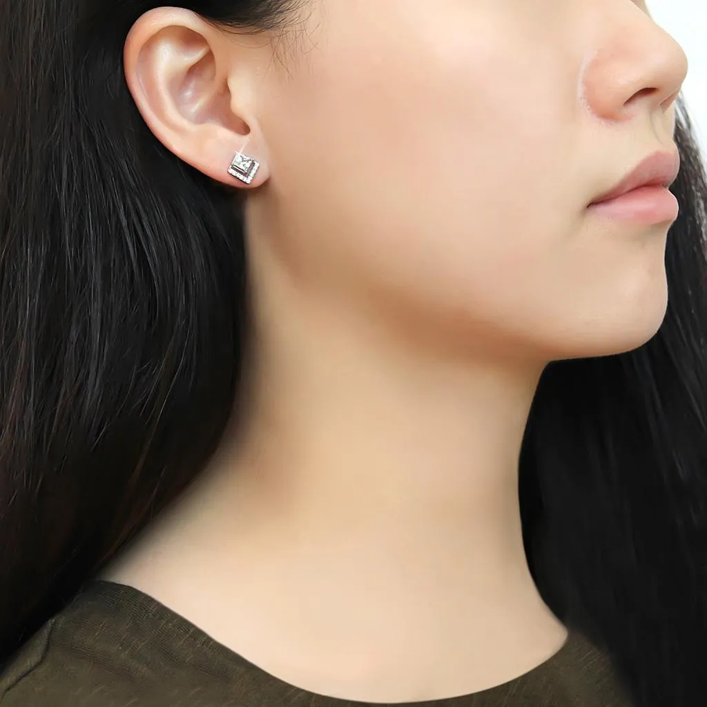 High polished (no plating) Stainless Steel Earrings with AAA Grade CZ in Clear for Women Clear Stone Color Style DA071