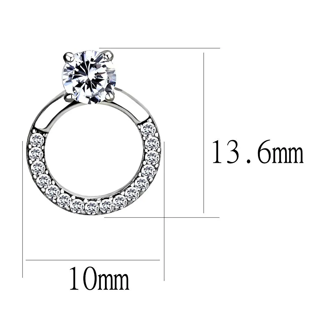 High polished (no plating) Stainless Steel Earrings with AAA Grade CZ in Clear for Women Clear Stone Color Style DA208