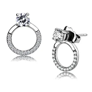 High polished (no plating) Stainless Steel Earrings with AAA Grade CZ in Clear for Women Clear Stone Color Style DA208