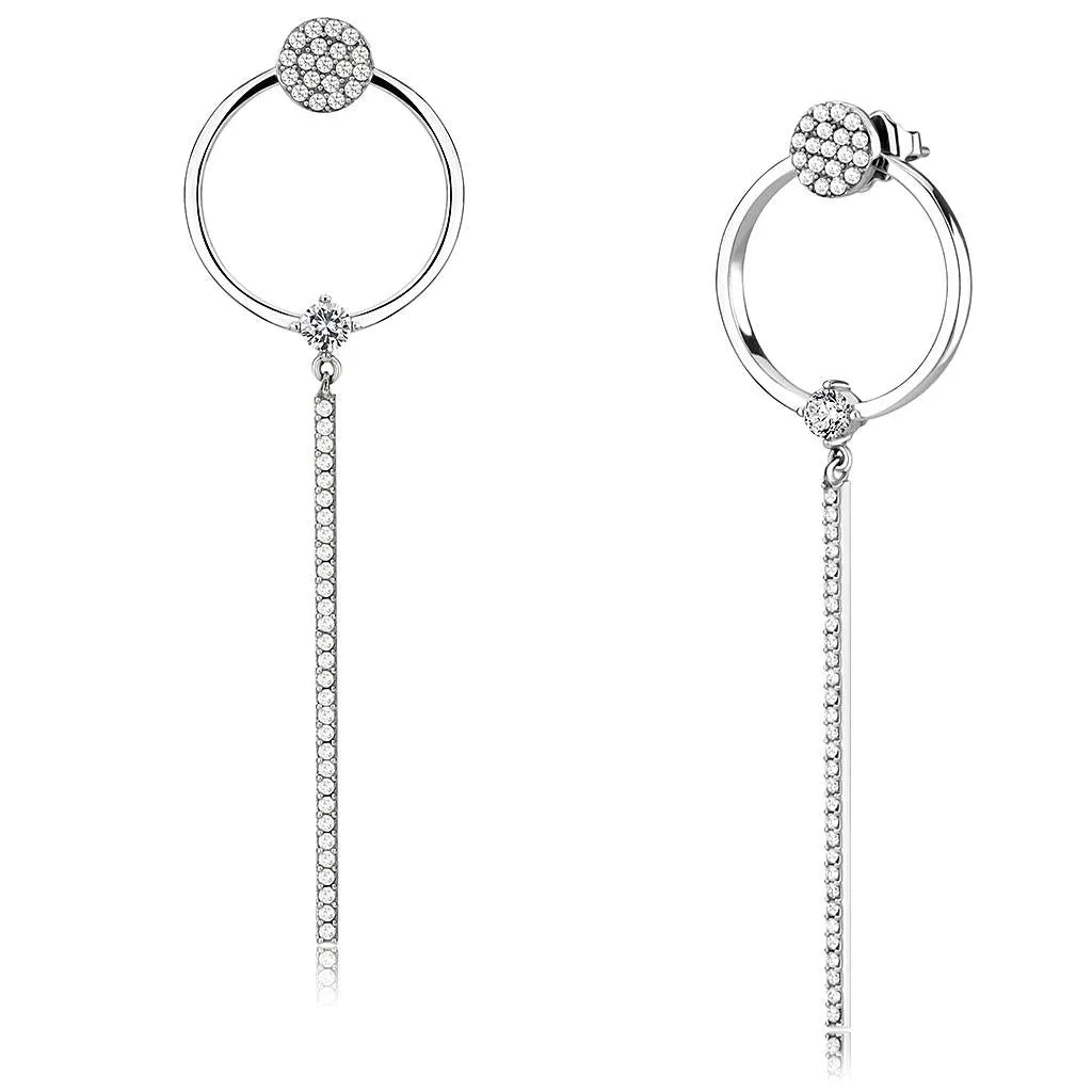 High polished (no plating) Stainless Steel Earrings with AAA Grade CZ in Clear for Women Clear Stone Color Style DA371