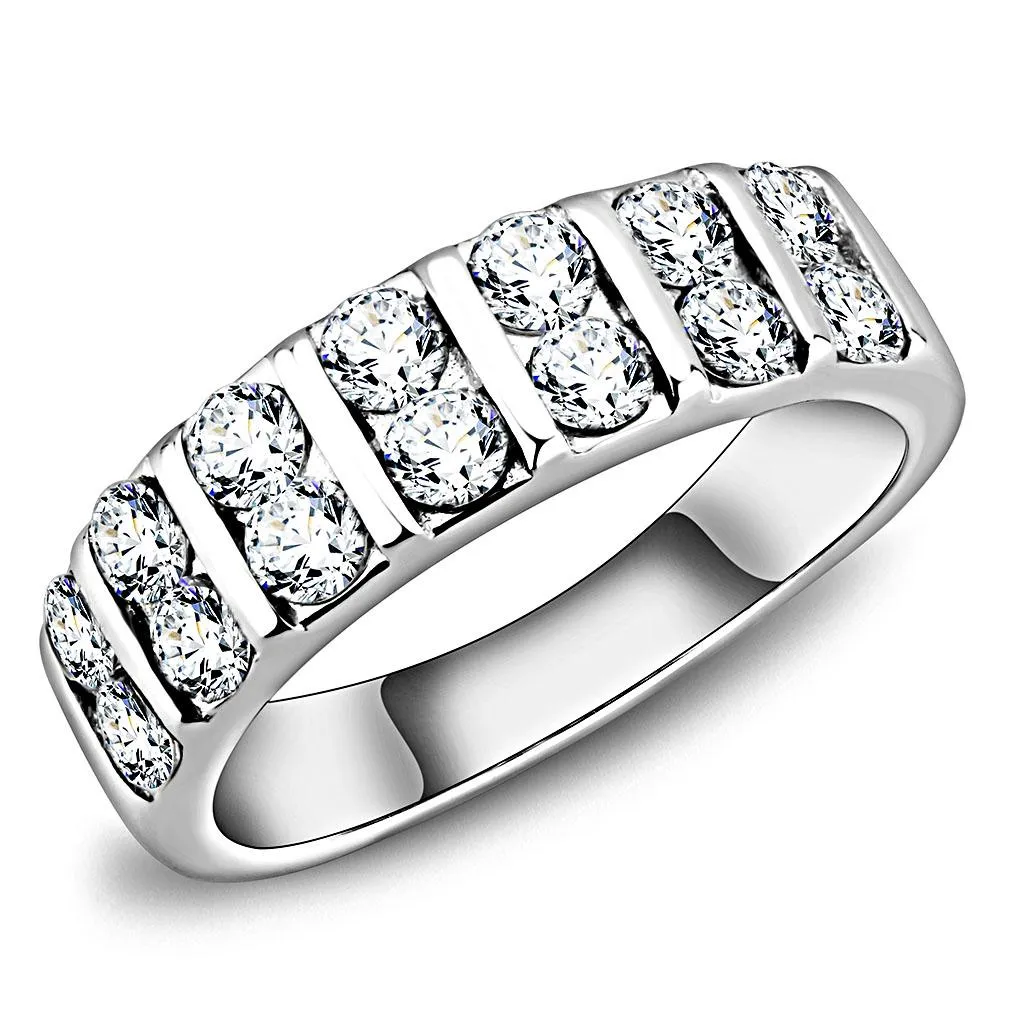 High polished (no plating) Stainless Steel Ring with AAA Grade CZ in Clear for Women Style TK3504