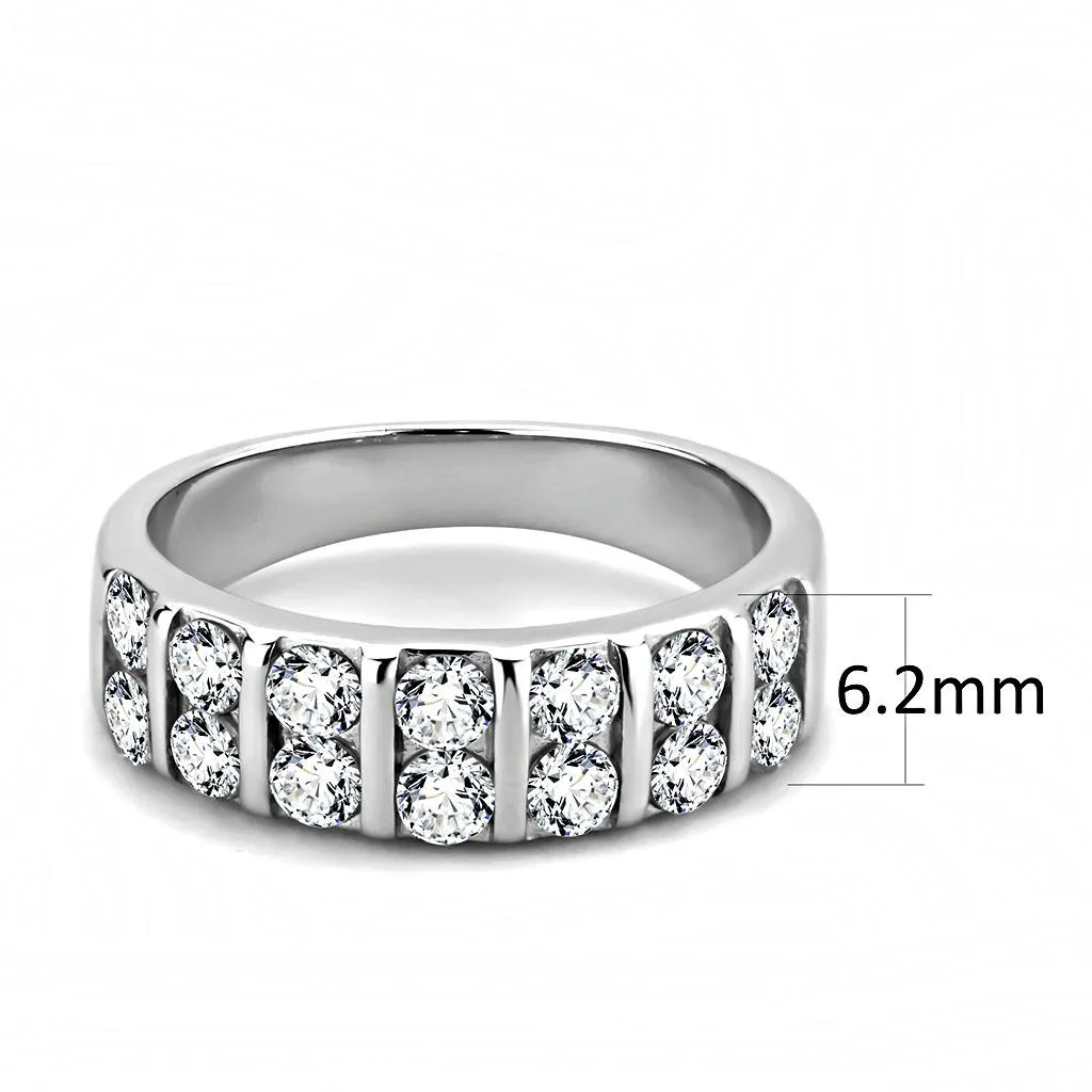 High polished (no plating) Stainless Steel Ring with AAA Grade CZ in Clear for Women Style TK3504