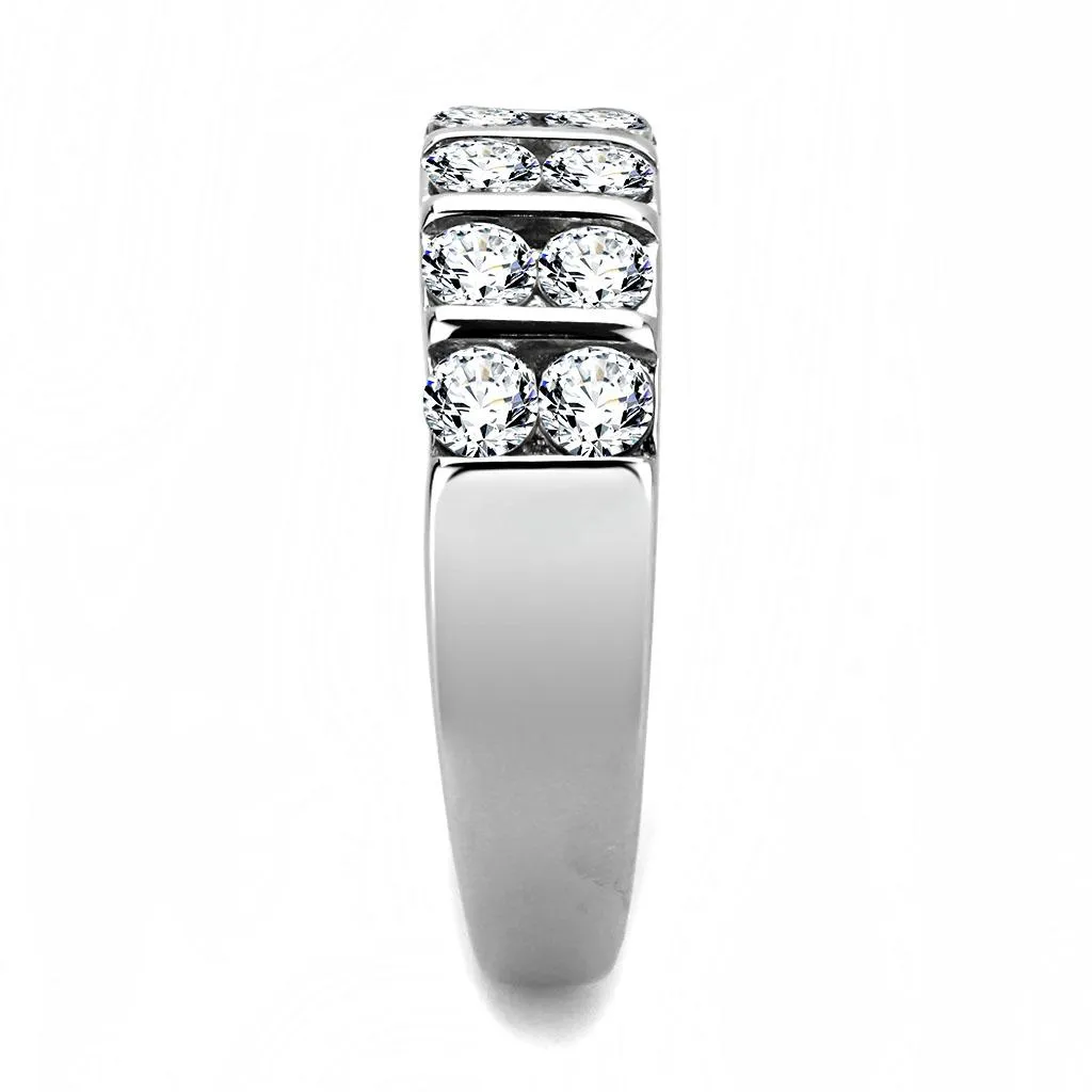 High polished (no plating) Stainless Steel Ring with AAA Grade CZ in Clear for Women Style TK3504