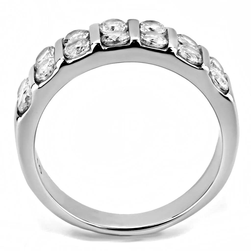 High polished (no plating) Stainless Steel Ring with AAA Grade CZ in Clear for Women Style TK3504